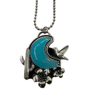 NEW Faux Turquoise Moon Cactus Flower Necklace